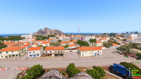 A view of Kavala showing the towering statue and ancient Phoenician ruins.