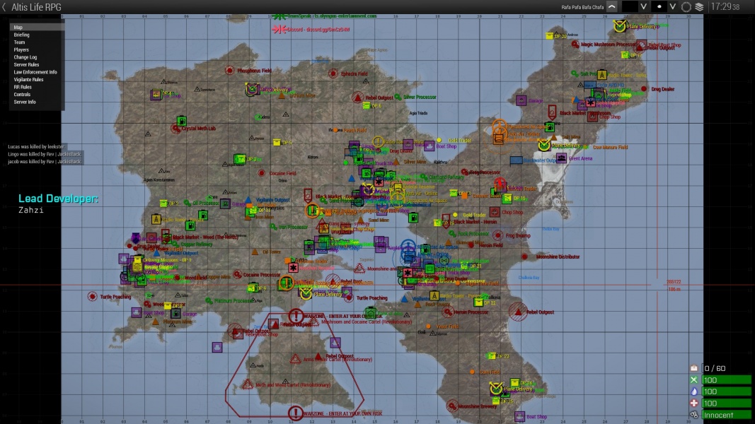 The Olympus Altis Life Server Map.